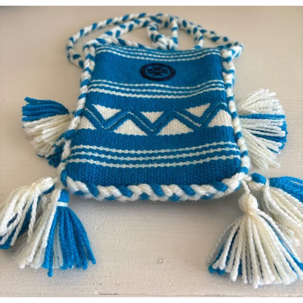 Tory Burch Woven Crossbody Phone Carrier Bag Blue & White - Picture 8 of 14